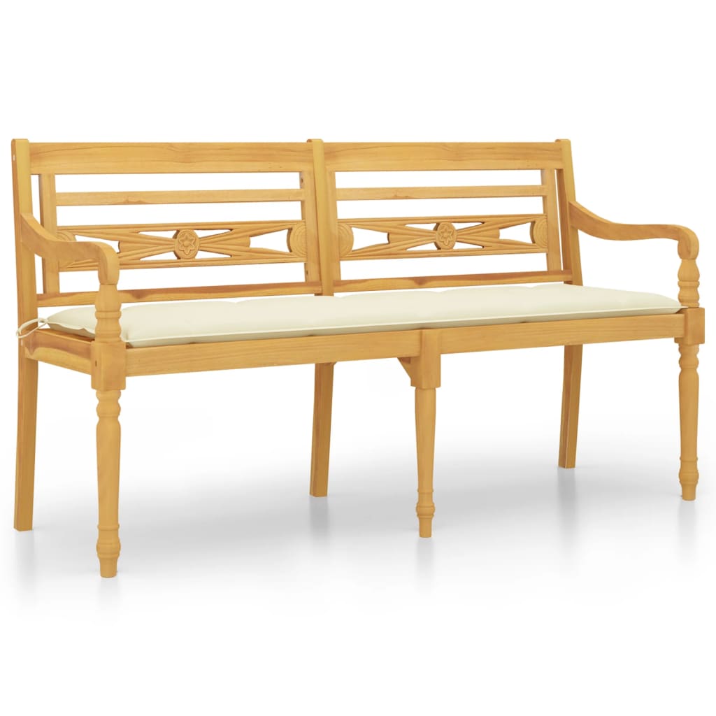 vidaXL Ławka Batavia z kremowa poduszką, 150 cm, lite drewno tekowe