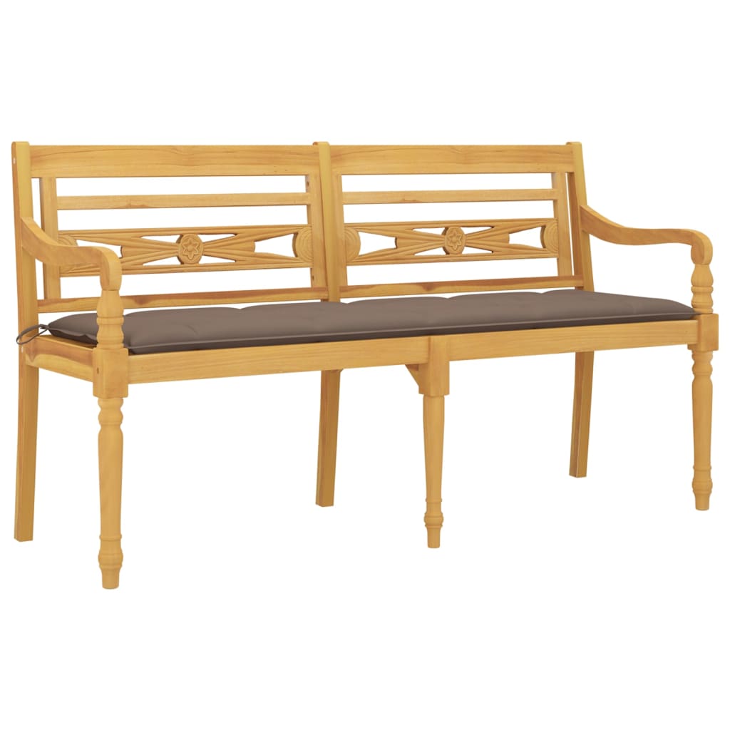 vidaXL Ławka Batavia z taupe poduszką, 150 cm, lite drewno tekowe