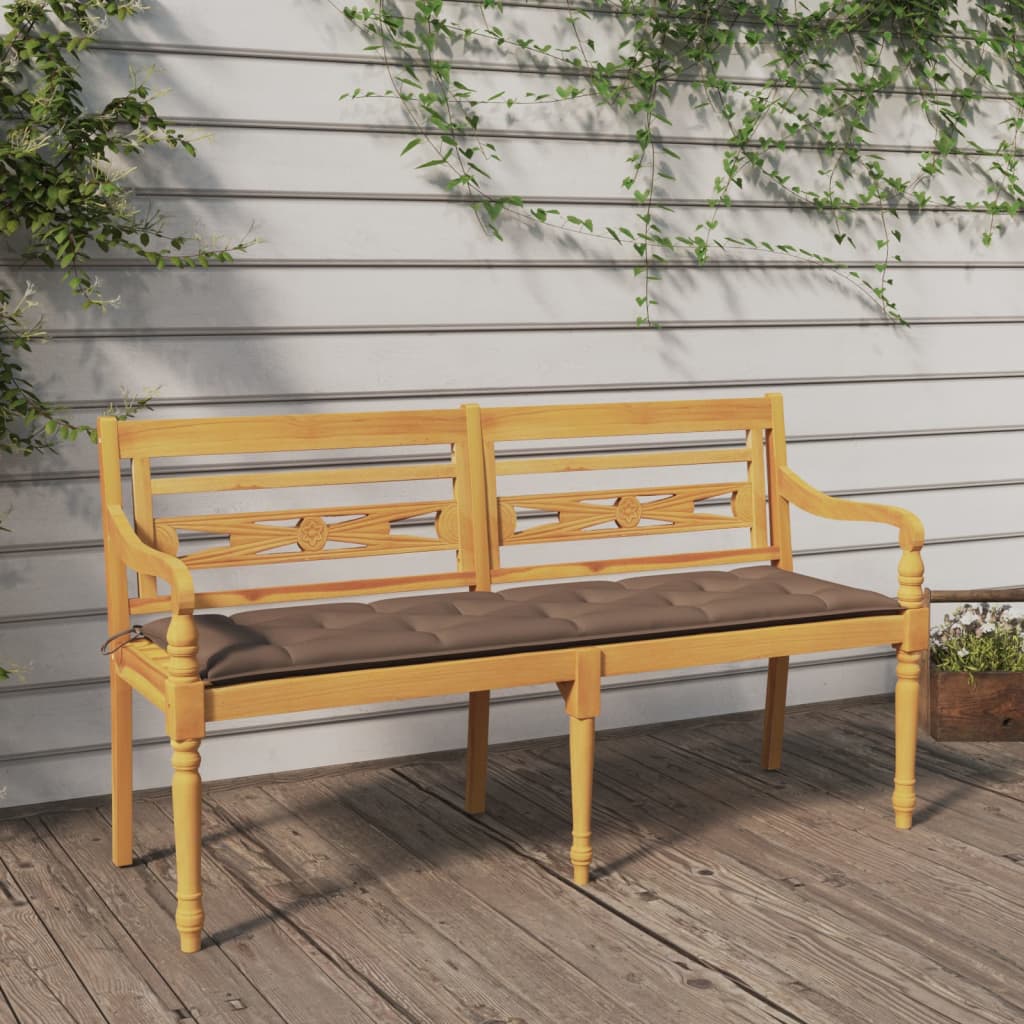 vidaXL Ławka Batavia z taupe poduszką, 150 cm, lite drewno tekowe