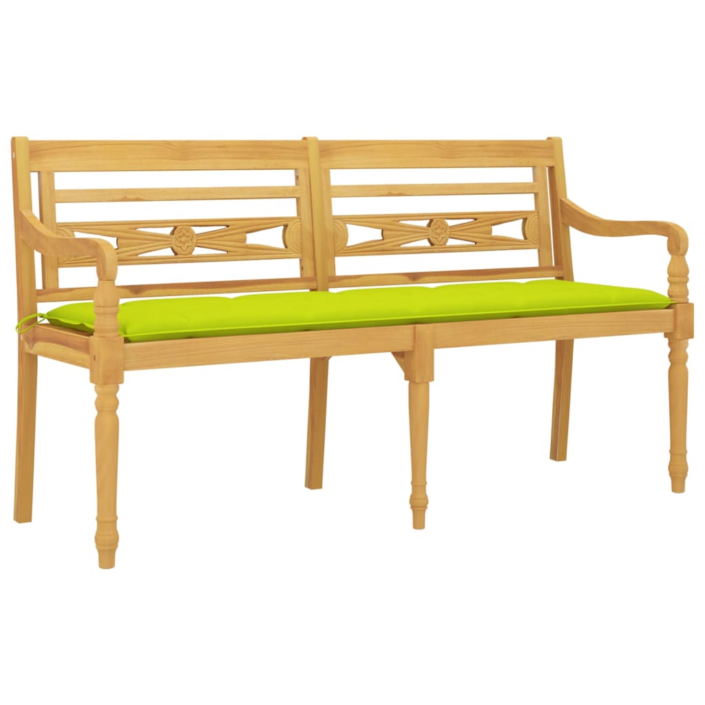 vidaXL Ławka Batavia z jasnozielony poduszką,150cm, lite drewno tekowe