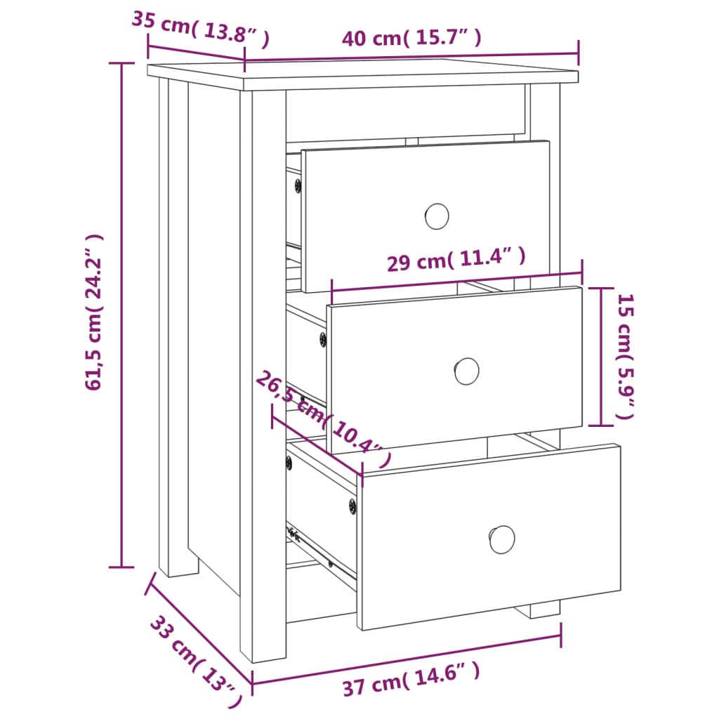 vidaXL Szafki nocne, 2 szt., czarny, 40x35x61,5cm, lite drewno sosnowe