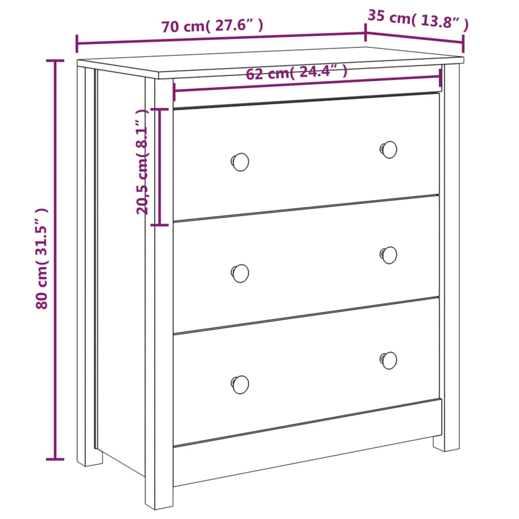 vidaXL Szafka, 70x35x80 cm, lite drewno sosnowe