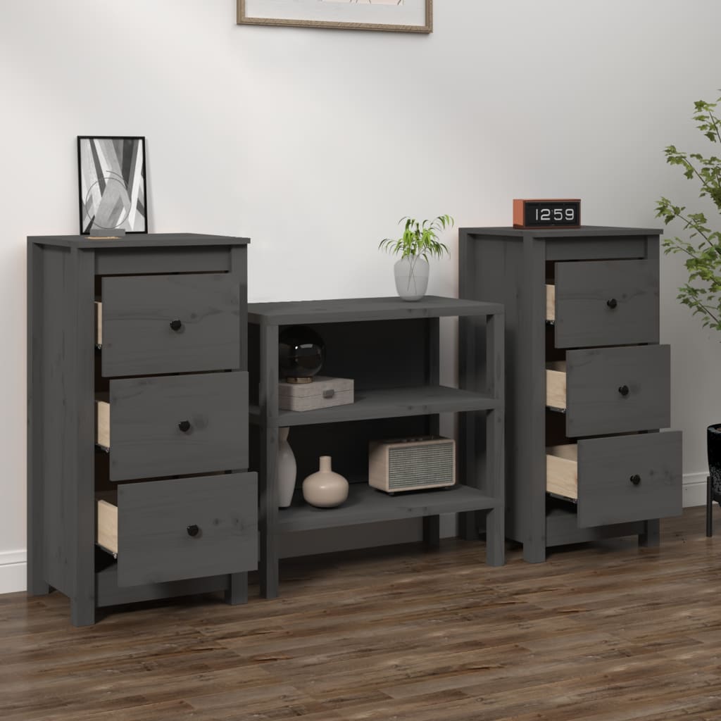 vidaXL Szafki, 2 szt., szare 40x35x80 cm, lite drewno sosnowe