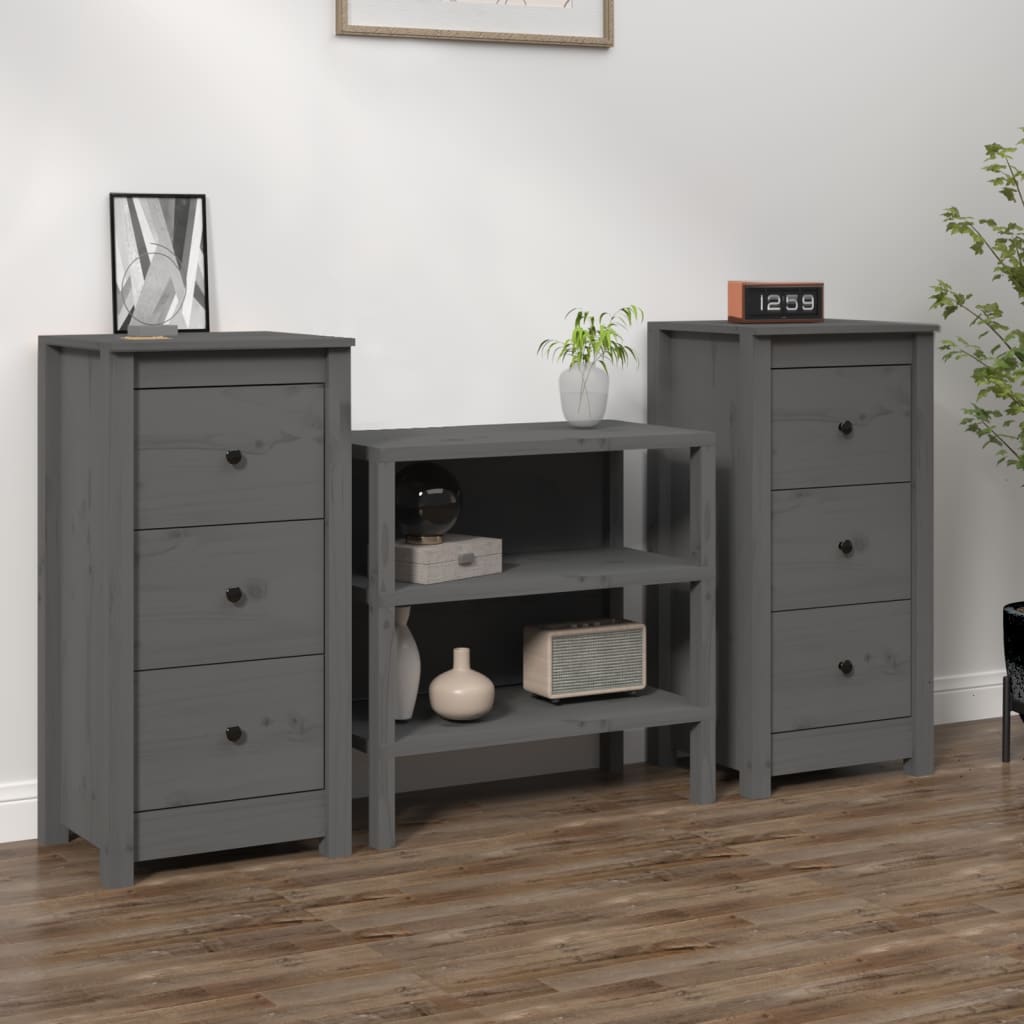 vidaXL Szafki, 2 szt., szare 40x35x80 cm, lite drewno sosnowe