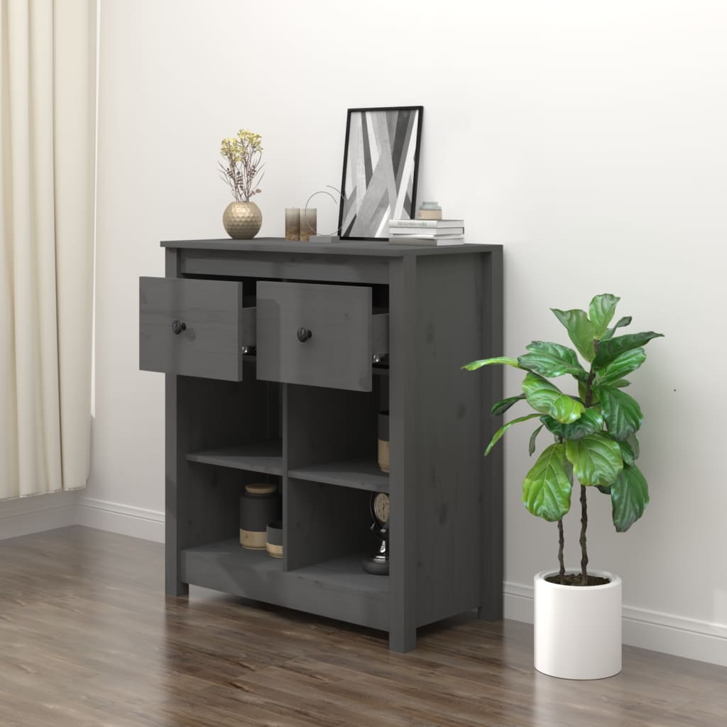 vidaXL Szafka, szara, 70x35x80 cm, lite drewno sosnowe