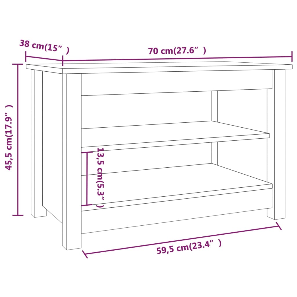 vidaXL Szafka na buty, czarna, 70x38x45,5 cm, drewno sosnowe