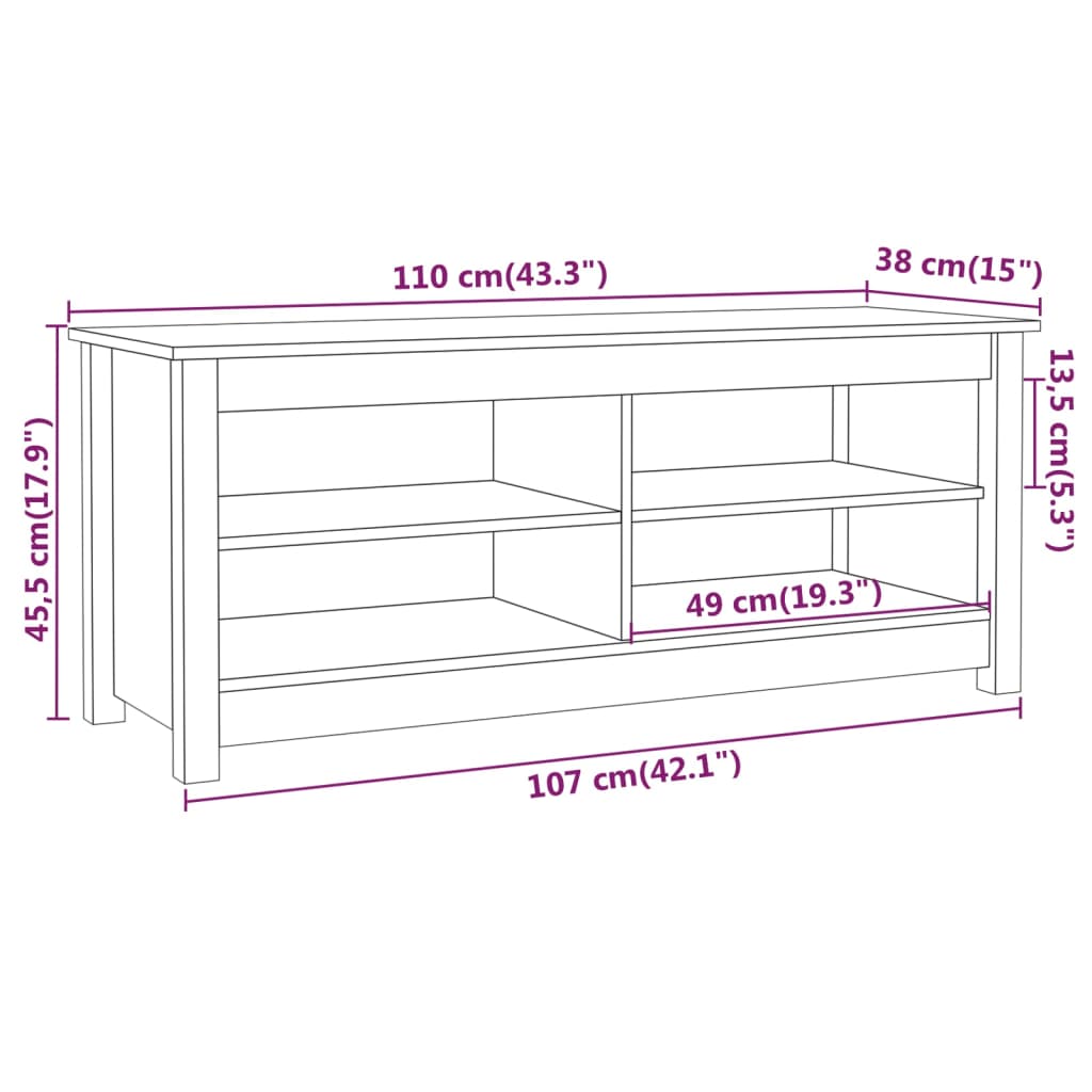 vidaXL Szafka na buty, czarna, 110x38x45,5 cm, drewno sosnowe
