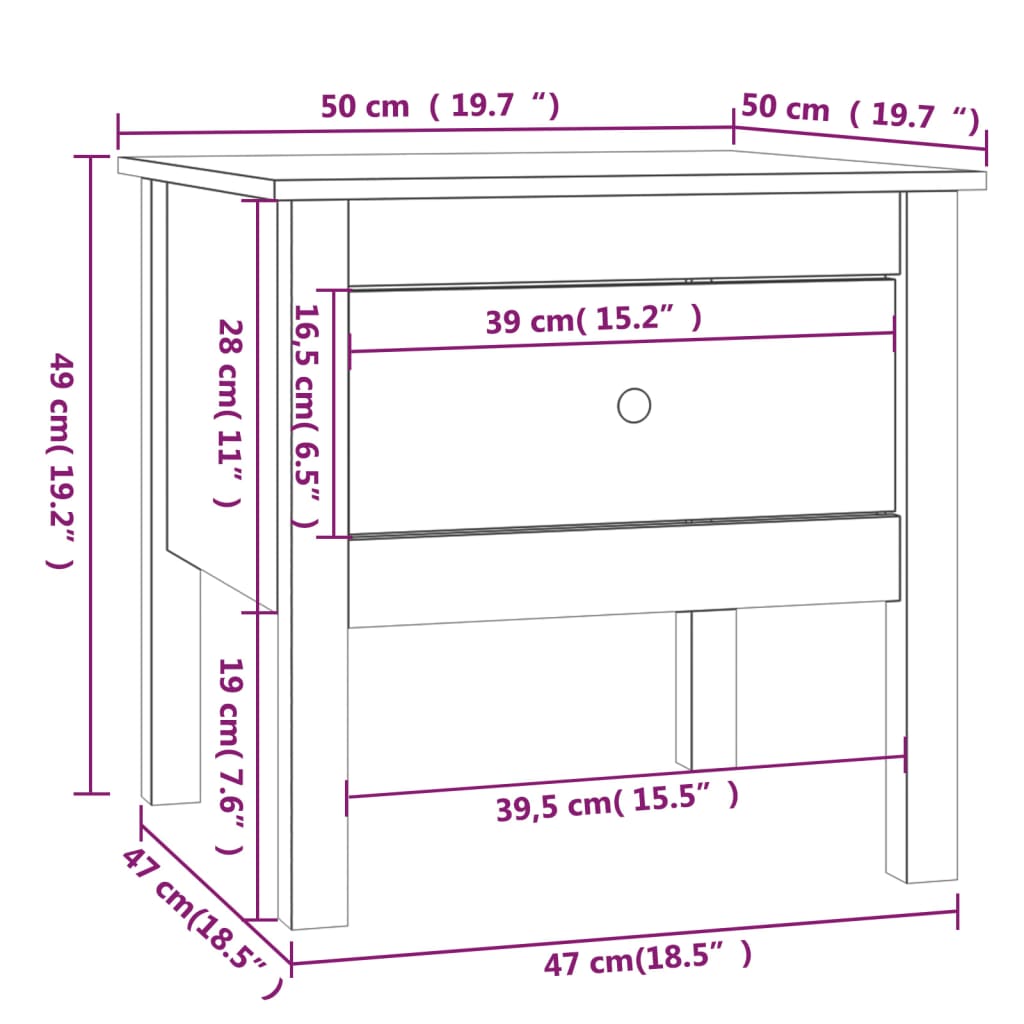 vidaXL Stolik boczny, 50x50x49 cm, lite drewno sosnowe