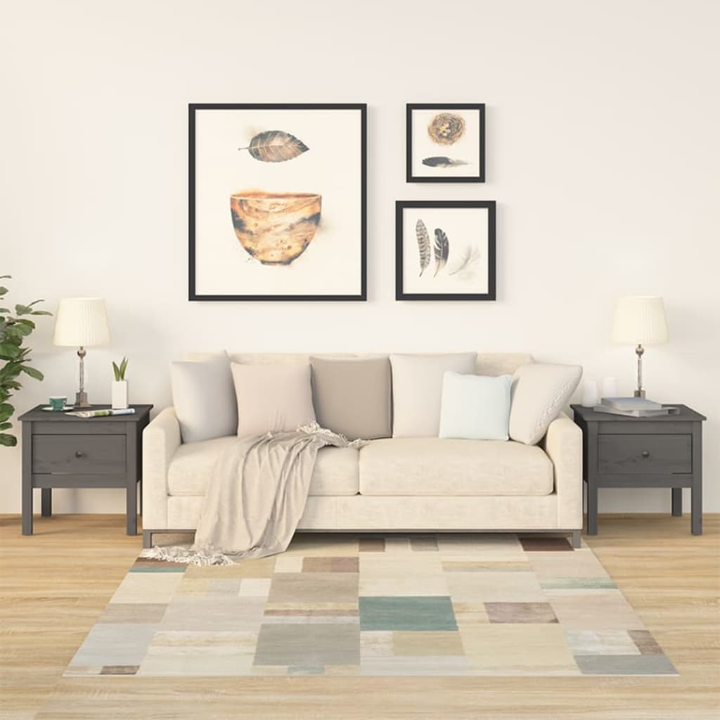 vidaXL Stoliki boczne, 2 szt., szare, 50x50x49 cm, lite drewno sosnowe