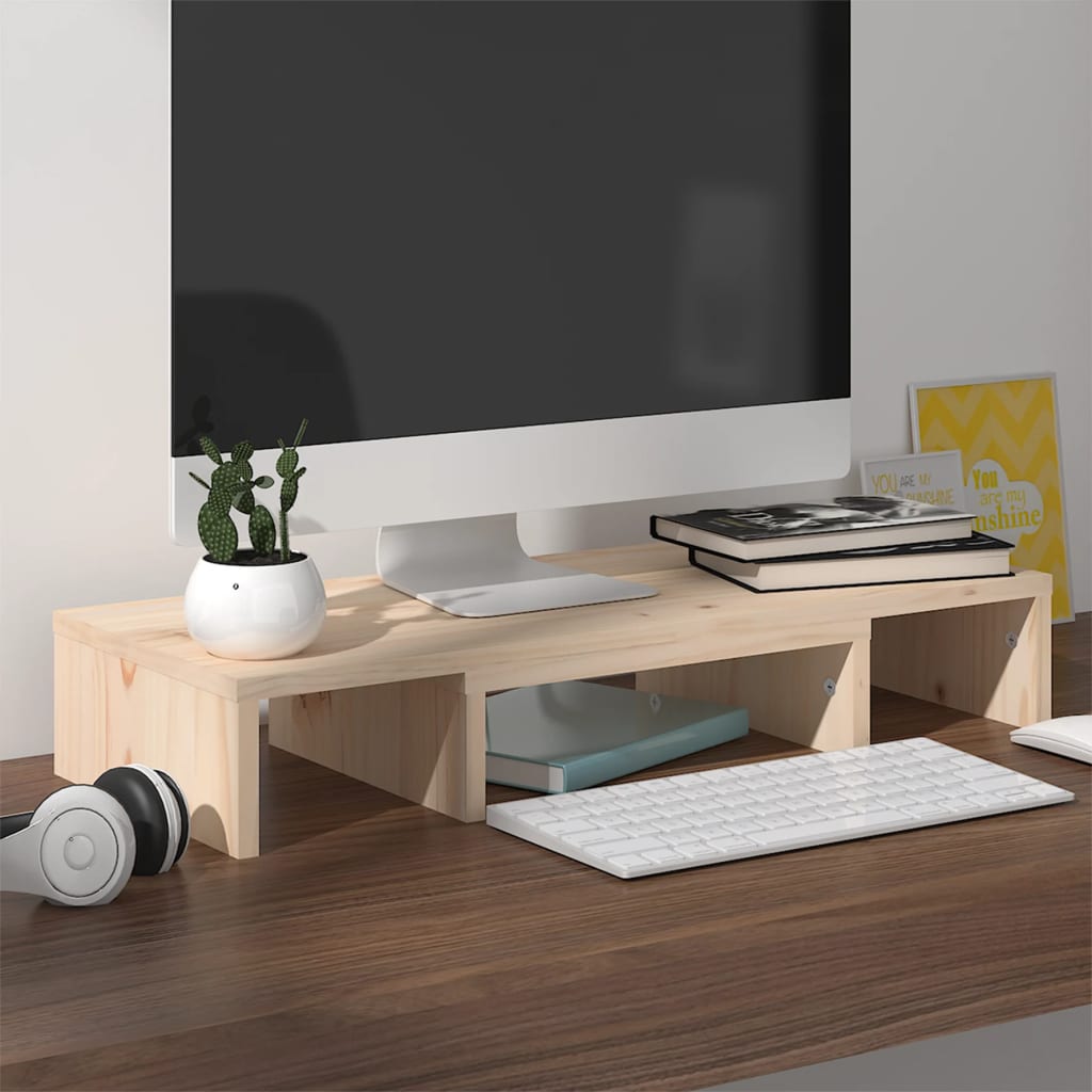 vidaXL Podstawka na monitor, 60x24x10,5 cm, lite drewno sosnowe