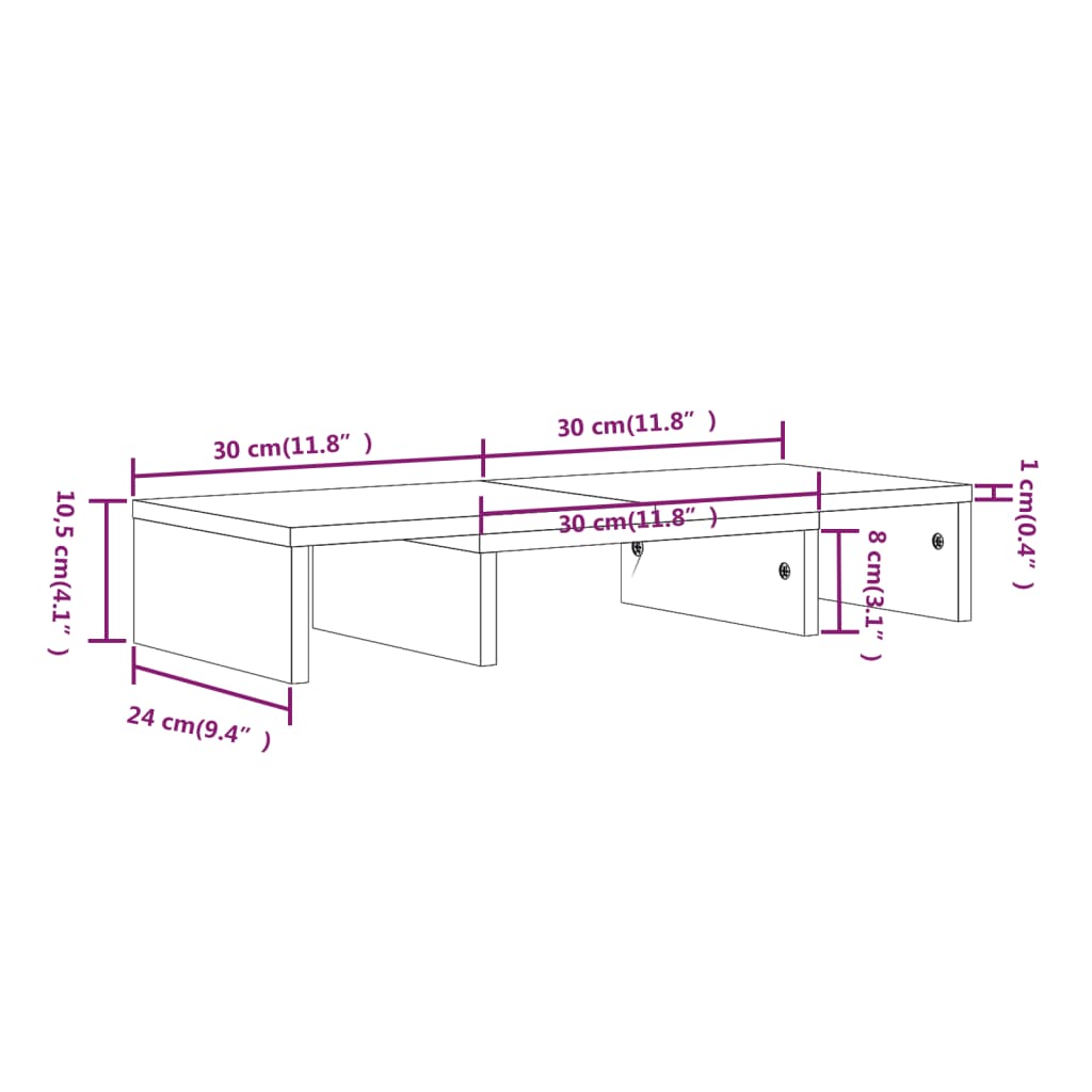 vidaXL Podstawka na monitor, 60x24x10,5 cm, lite drewno sosnowe