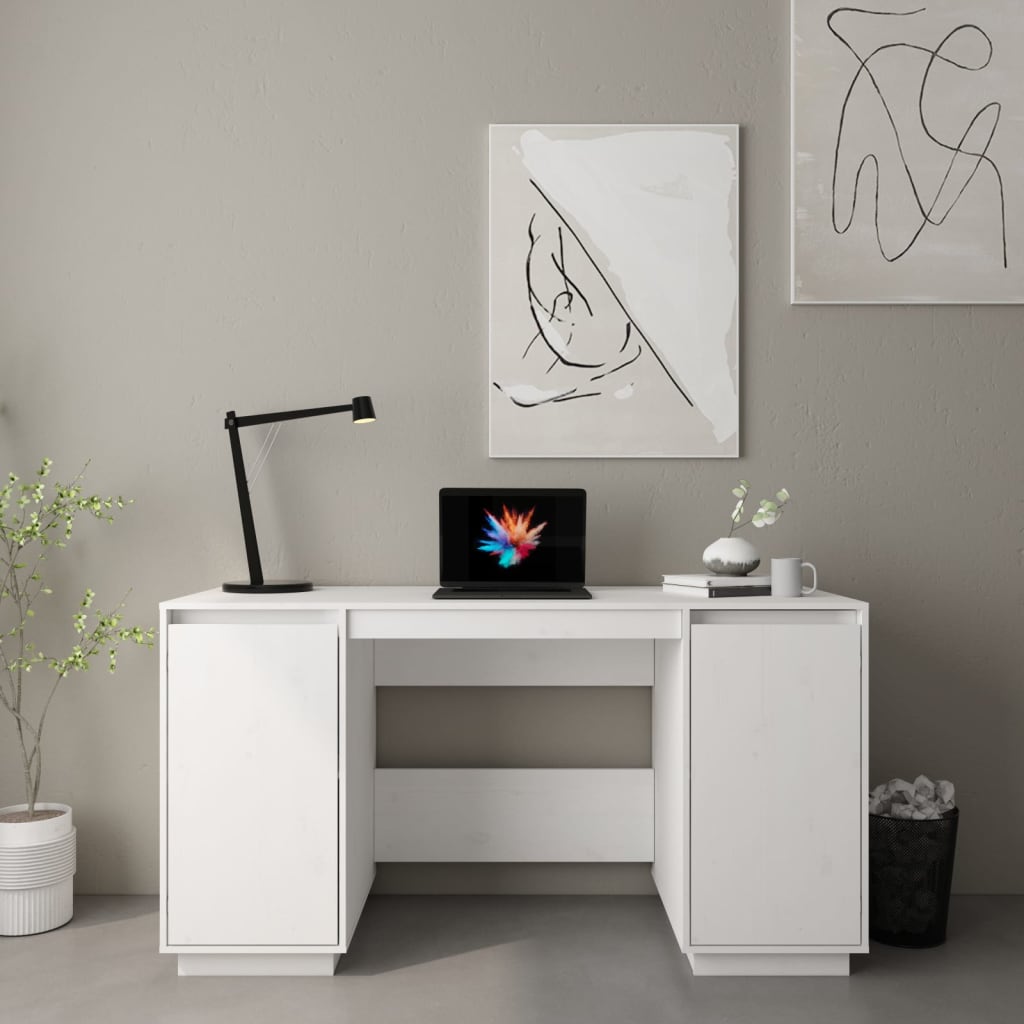 vidaXL Biurko, białe, 140x50x75 cm, lite drewno sosnowe
