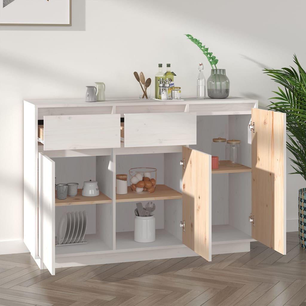 vidaXL Szafka, biała, 110x34x75 cm, lite drewno sosnowe