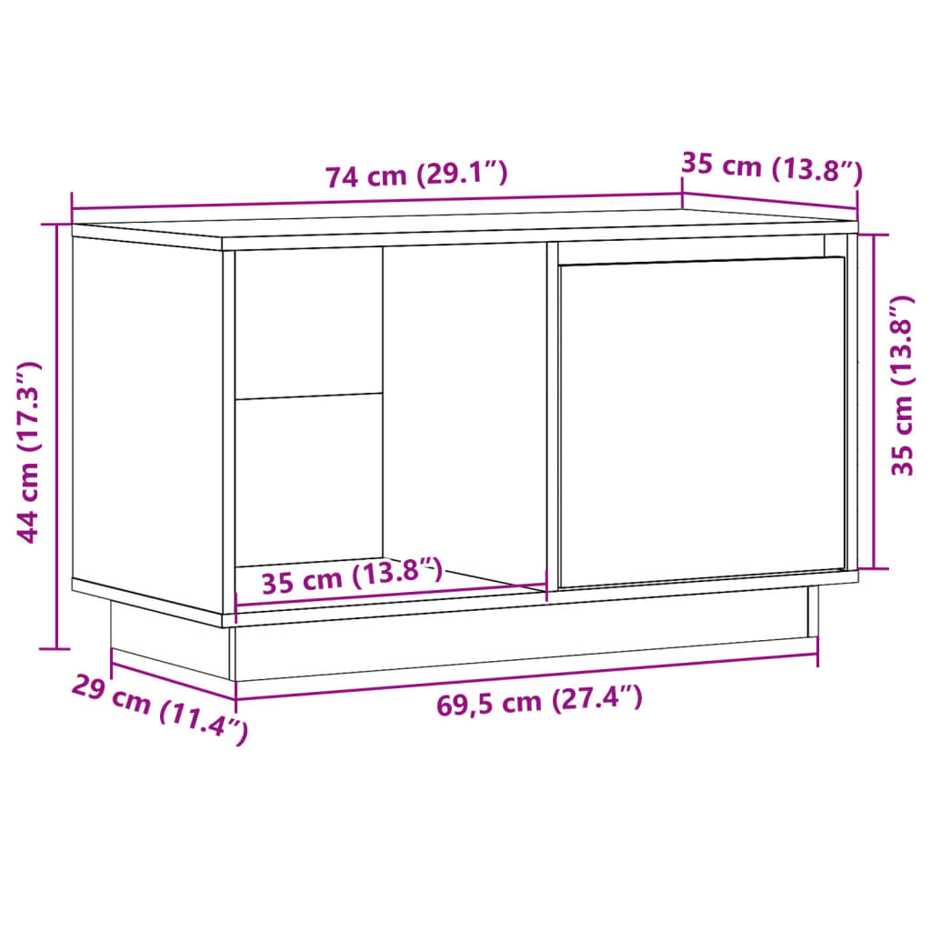 vidaXL Szafka pod telewizor, 74x35x44 cm, lite drewno sosnowe