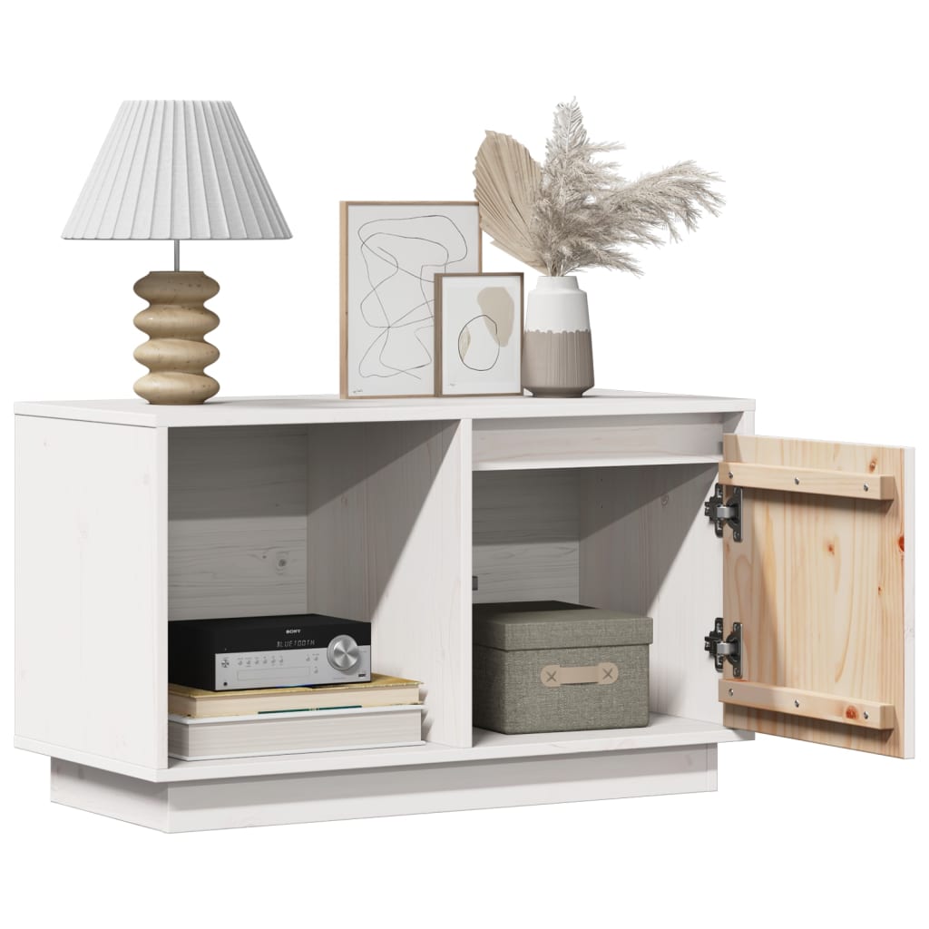 vidaXL Szafka pod telewizor, biała, 74x35x44 cm, lite drewno sosnowe