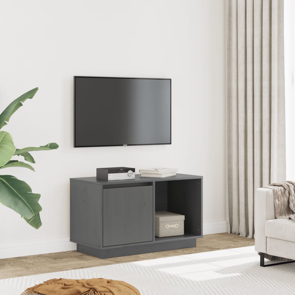 vidaXL Szafka pod telewizor, szara, 74x35x44 cm, lite drewno sosnowe