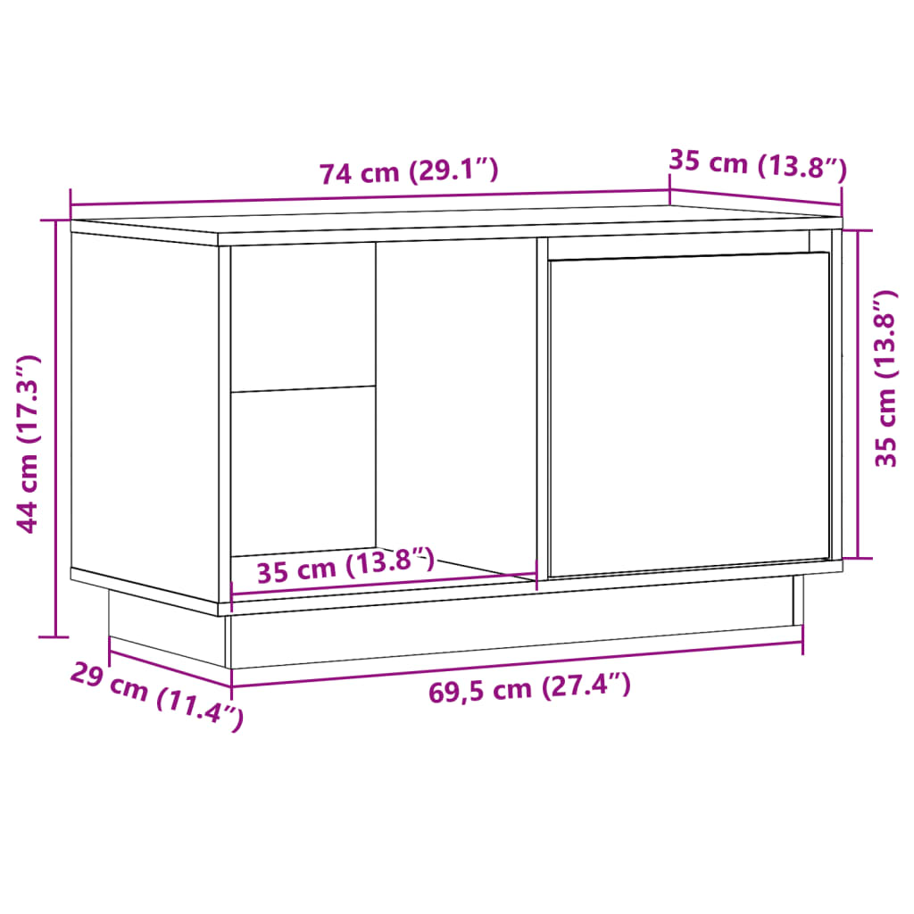 vidaXL Szafka pod TV, miodowy brąz, 74x35x44 cm, lite drewno sosnowe