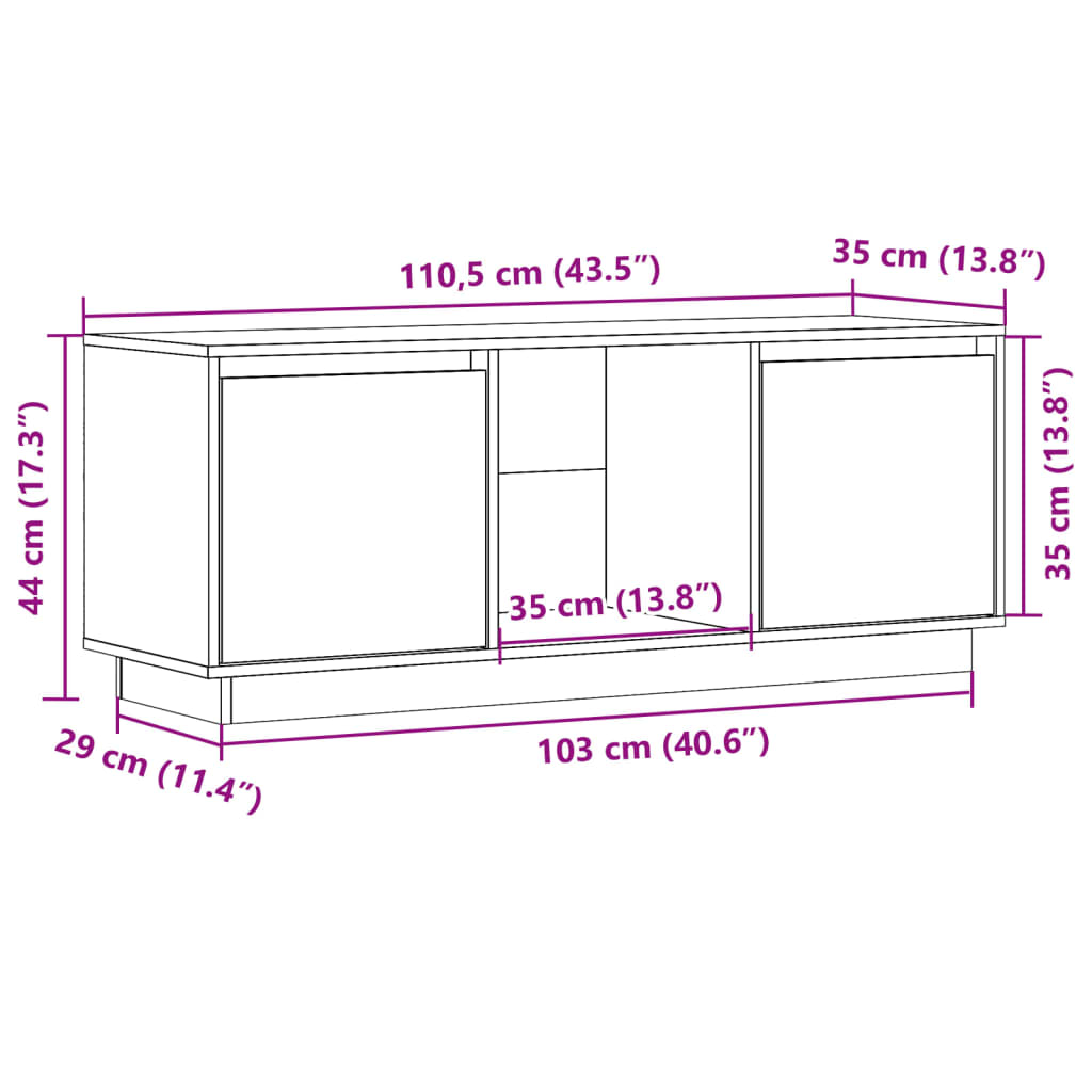 vidaXL Szafka pod telewizor, 110,5x35x44 cm, lite drewno sosnowe