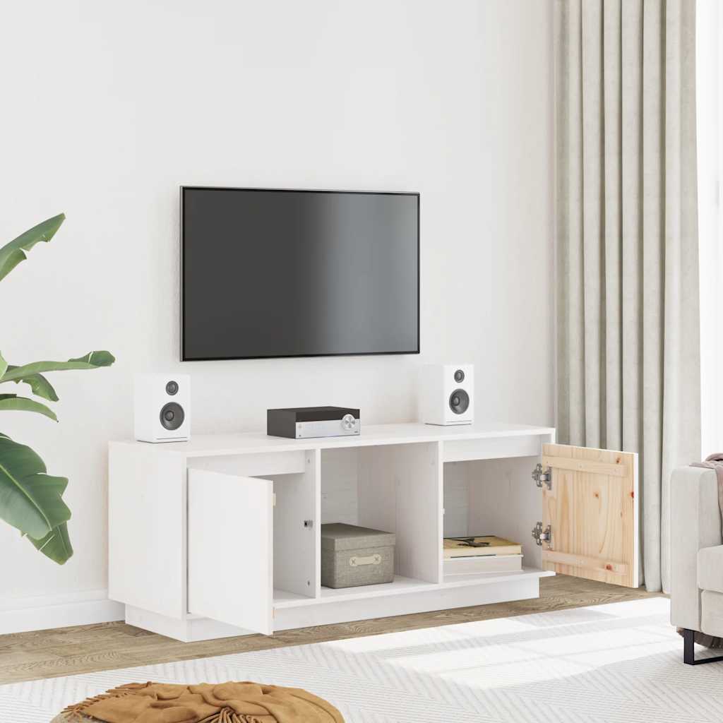 vidaXL Szafka pod telewizor, biała 110,5x35x44 cm, lite drewno sosnowe