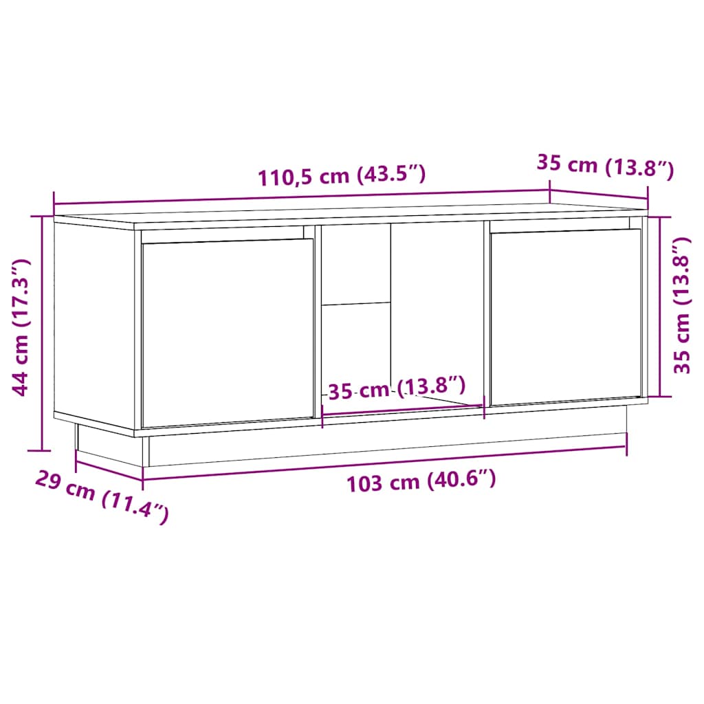 vidaXL Szafka pod telewizor, biała 110,5x35x44 cm, lite drewno sosnowe