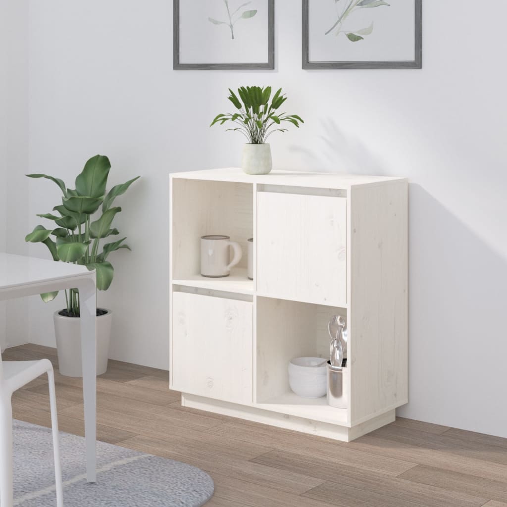 vidaXL Komoda, biała, 74x35x80 cm, drewno sosnowe