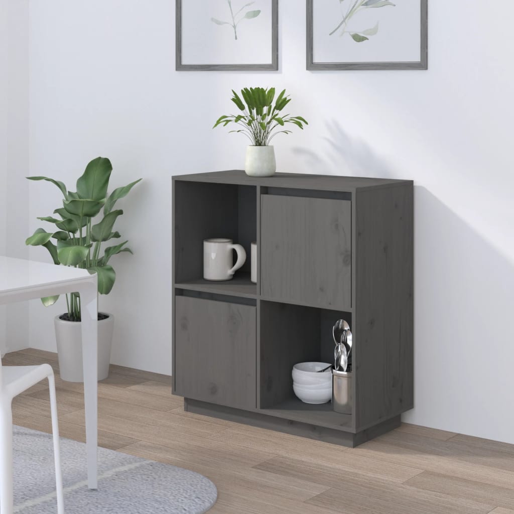 vidaXL Szafka, szara, 74x35x80 cm, lite drewno sosnowe