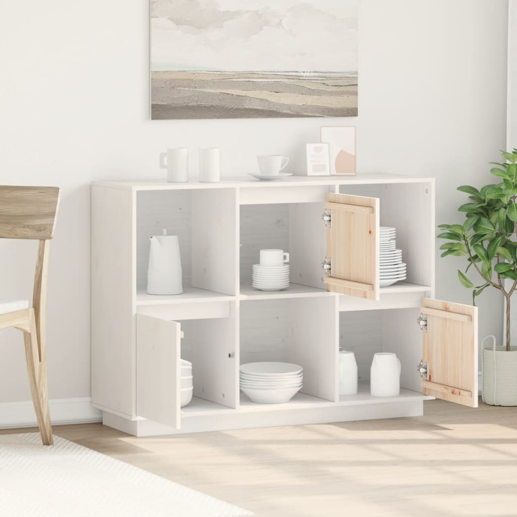 vidaXL Szafka, biała, 110,5x35x80 cm, lite drewno sosnowe
