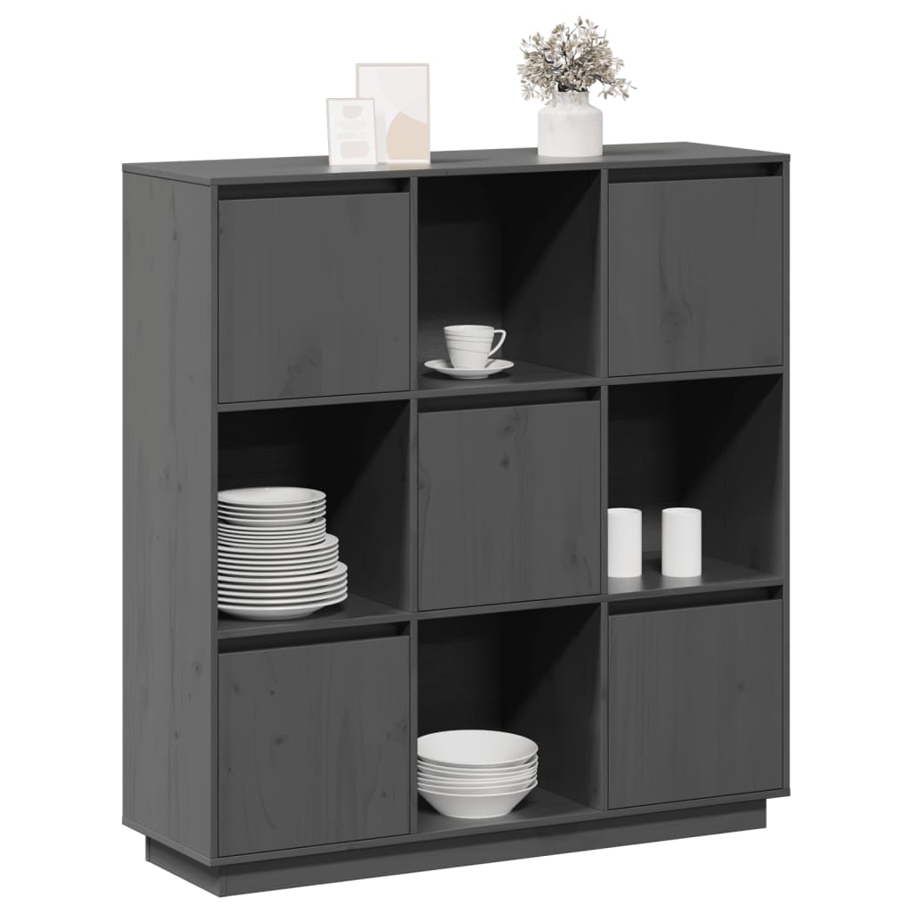 vidaXL Szafka, szara, 110,5x35x117 cm, lite drewno sosnowe
