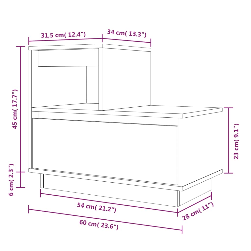 vidaXL Szafka nocna, 60x34x51 cm, lite drewno sosnowe