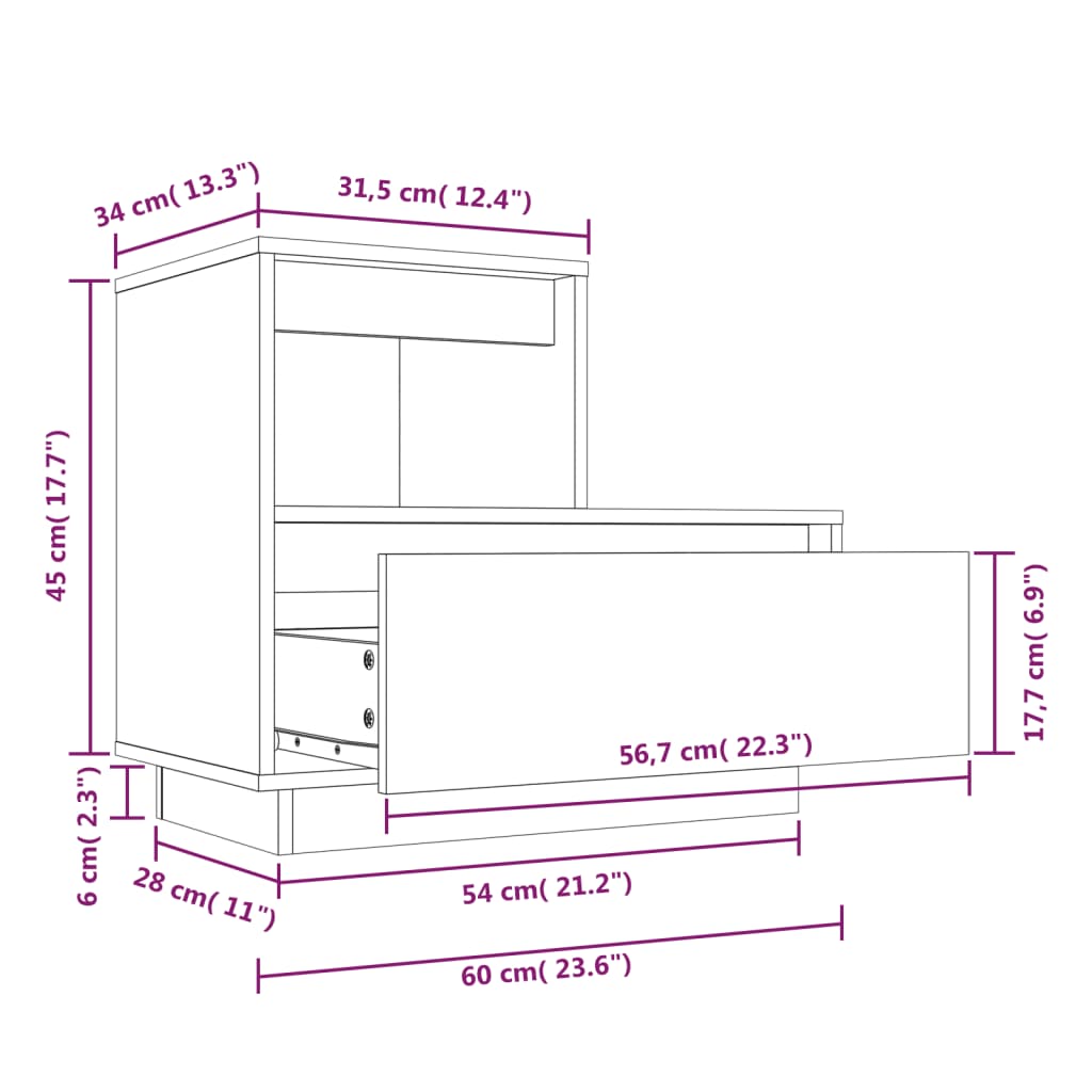vidaXL Szafka nocna, 60x34x51 cm, lite drewno sosnowe
