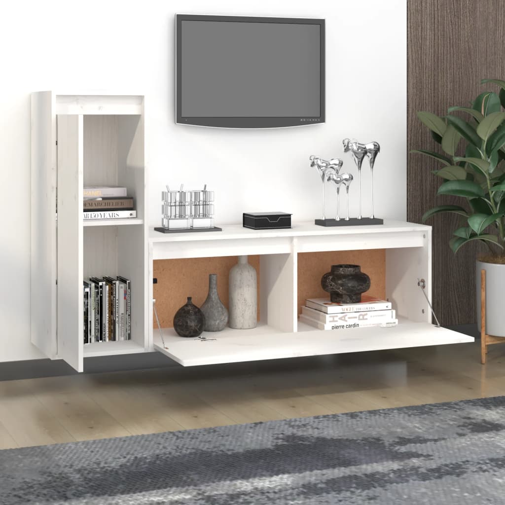 vidaXL Szafki pod TV, 2 szt., białe, lite drewno sosnowe