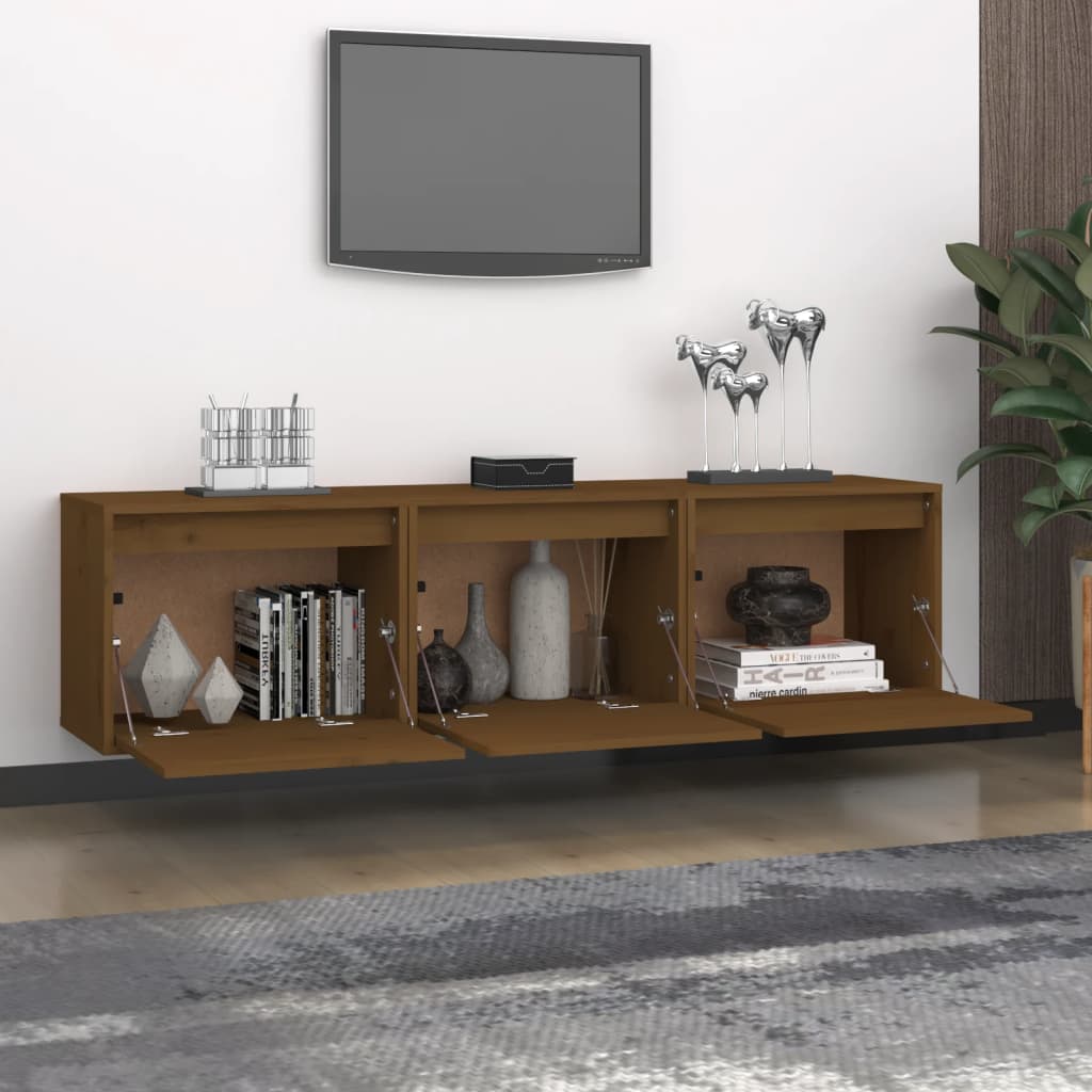vidaXL Szafki pod TV, 3 szt., miodowy brąz, lite drewno sosnowe