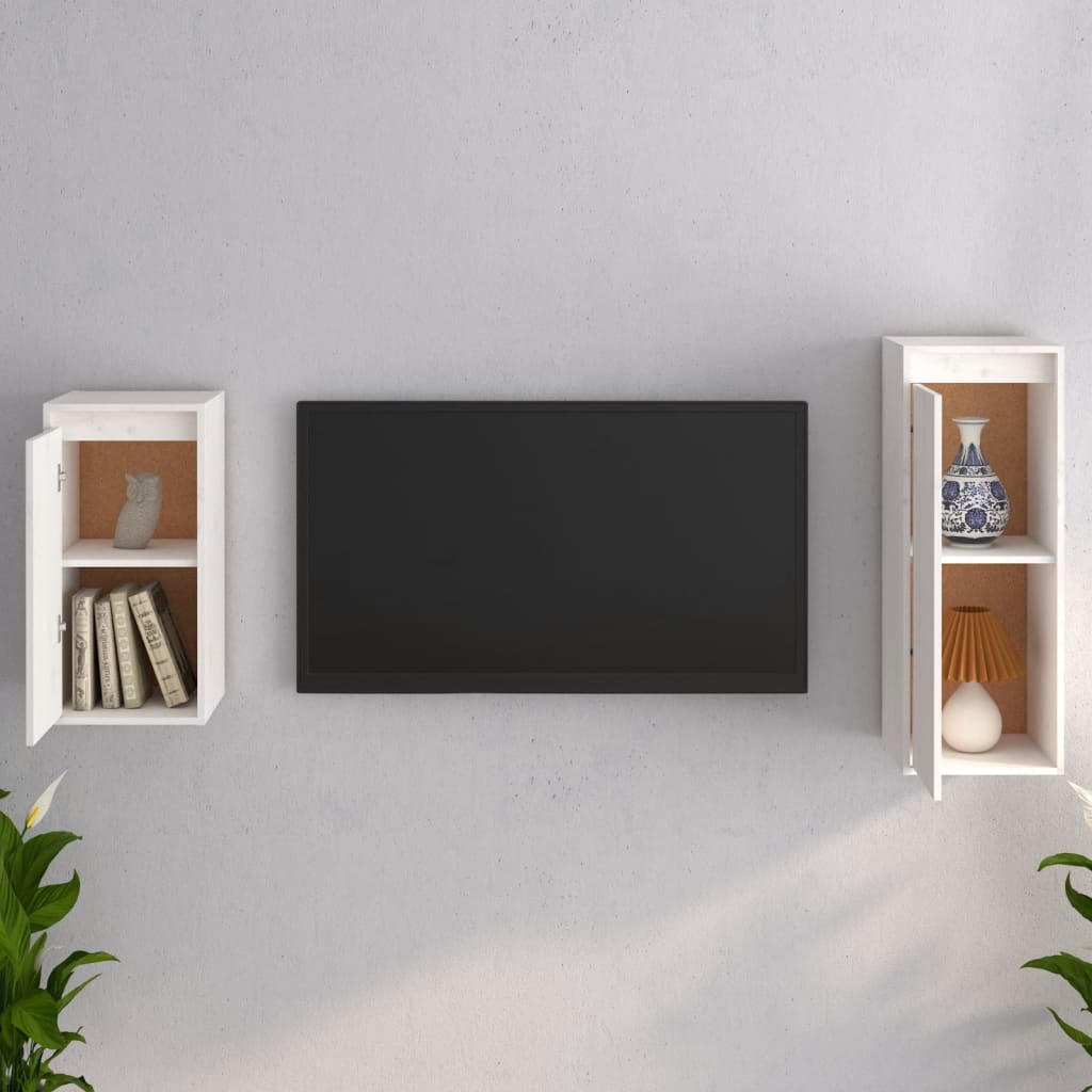 vidaXL Szafki pod TV, 2 szt., białe, lite drewno sosnowe