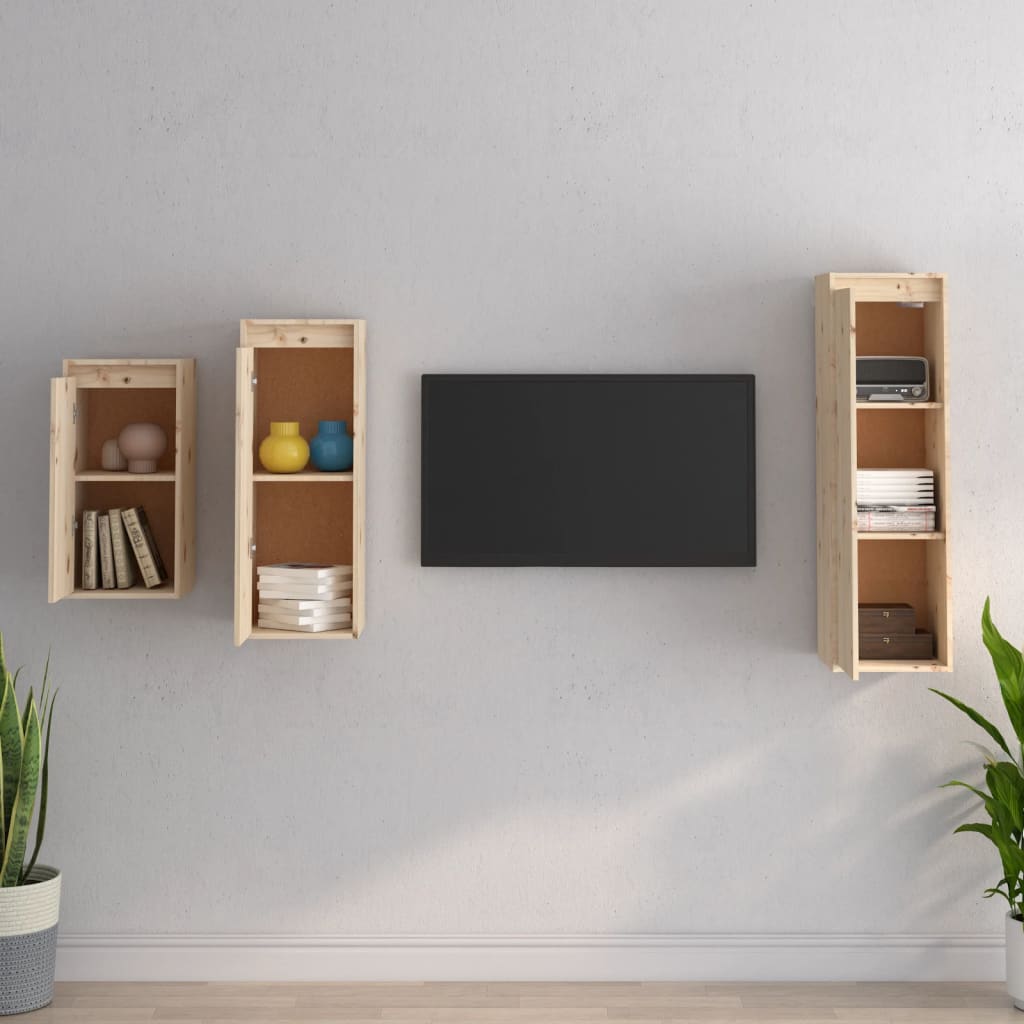 vidaXL Szafki pod TV, 3 szt., lite drewno sosnowe