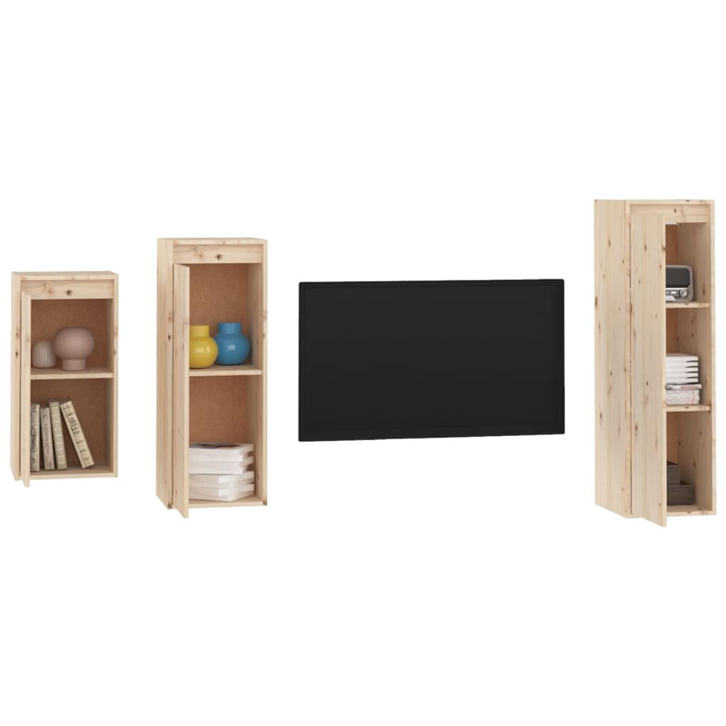 vidaXL Szafki pod TV, 3 szt., lite drewno sosnowe