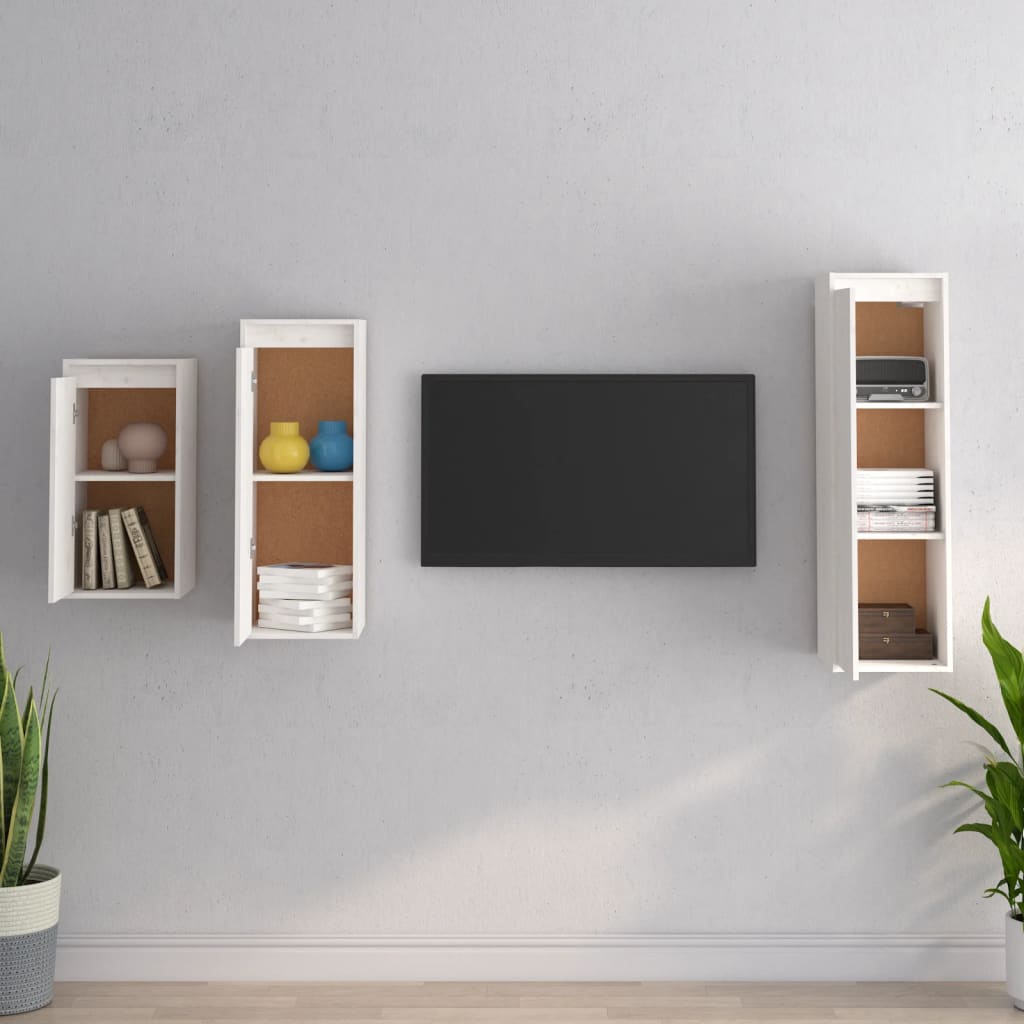 vidaXL Szafki pod TV, 3 szt., białe, lite drewno sosnowe
