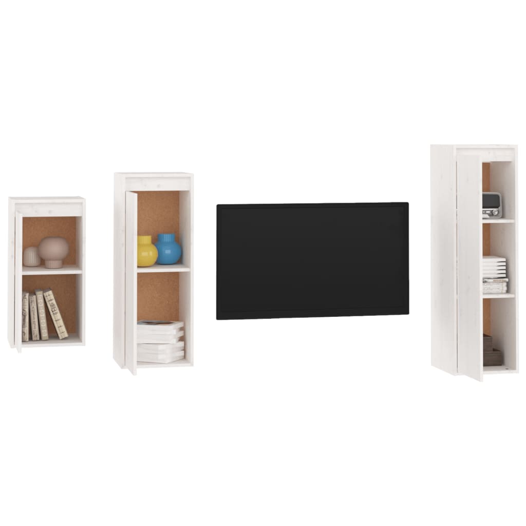 vidaXL Szafki pod TV, 3 szt., białe, lite drewno sosnowe