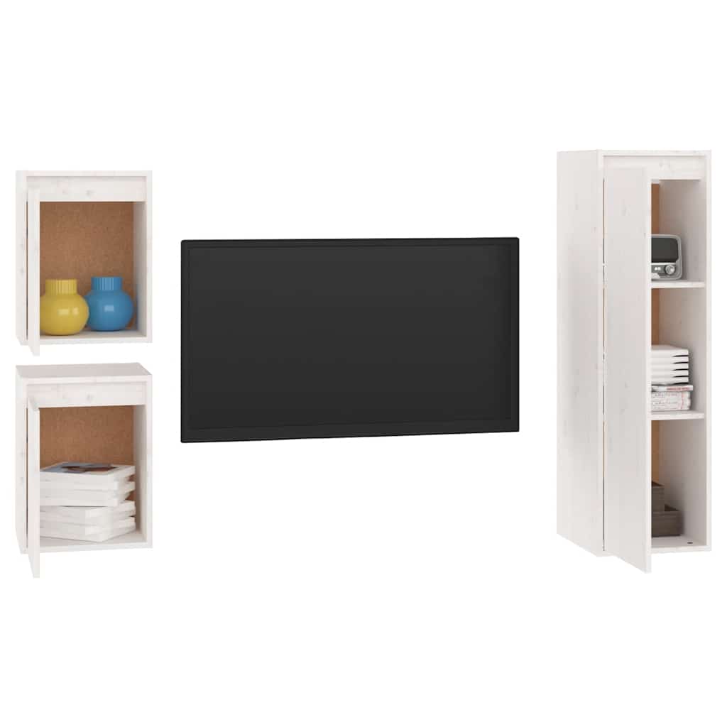 vidaXL Szafki pod TV, 3 szt., białe, lite drewno sosnowe