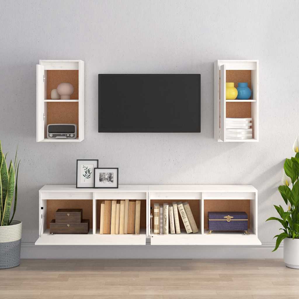 vidaXL Szafki pod TV, 4 szt., białe, lite drewno sosnowe