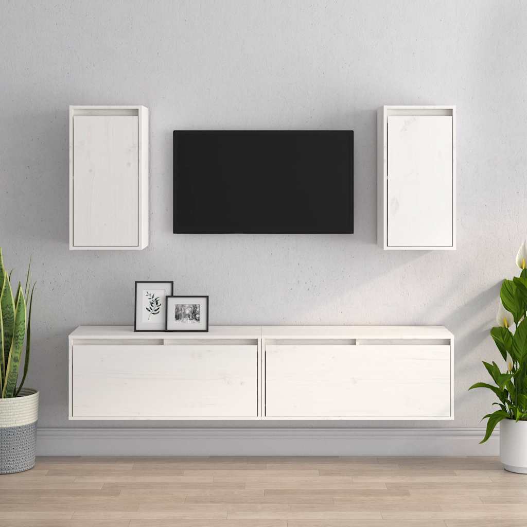 vidaXL Szafki pod TV, 4 szt., białe, lite drewno sosnowe
