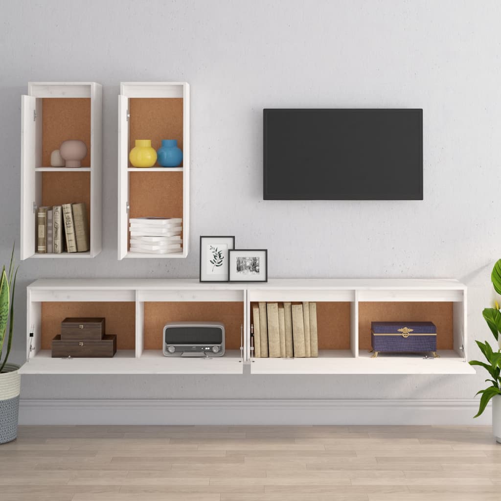 vidaXL Szafki pod TV, 4 szt., białe, lite drewno sosnowe