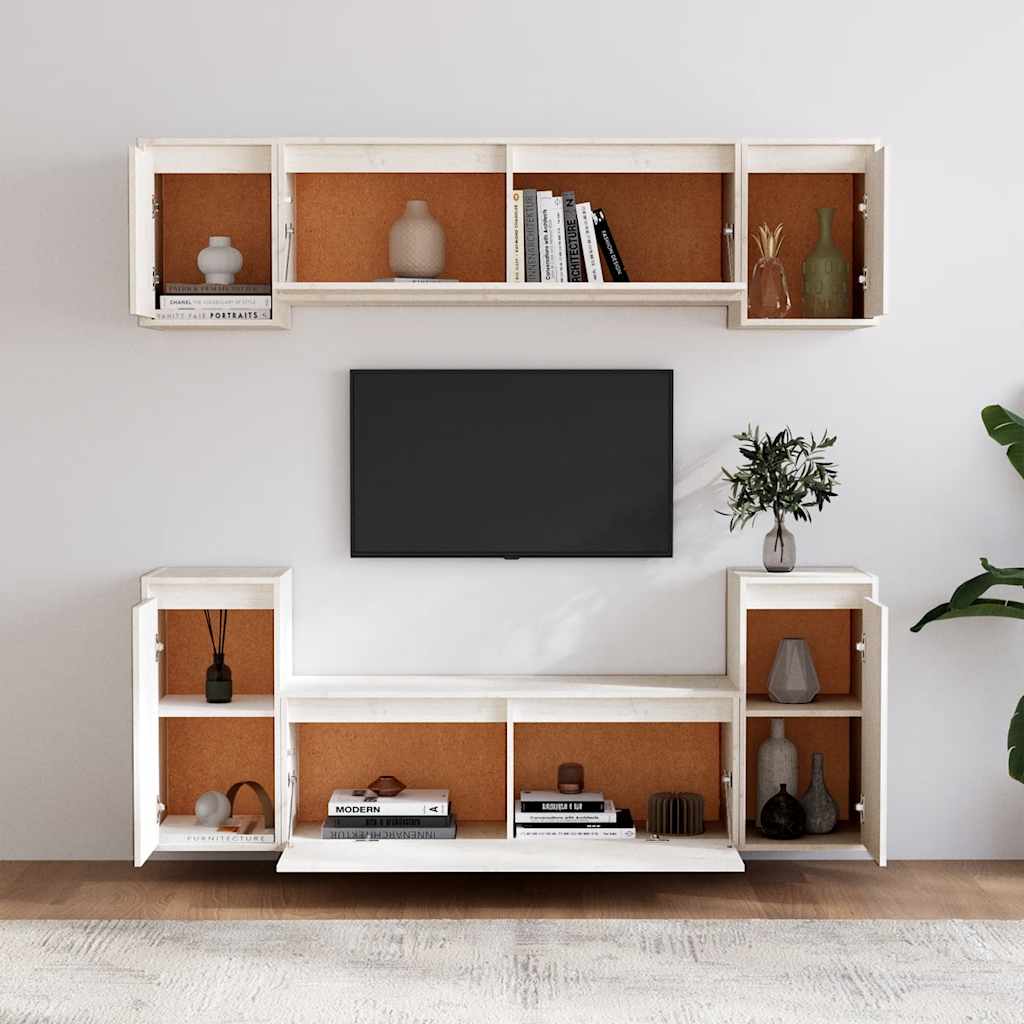 vidaXL Szafki pod TV, 6 szt., białe, lite drewno sosnowe