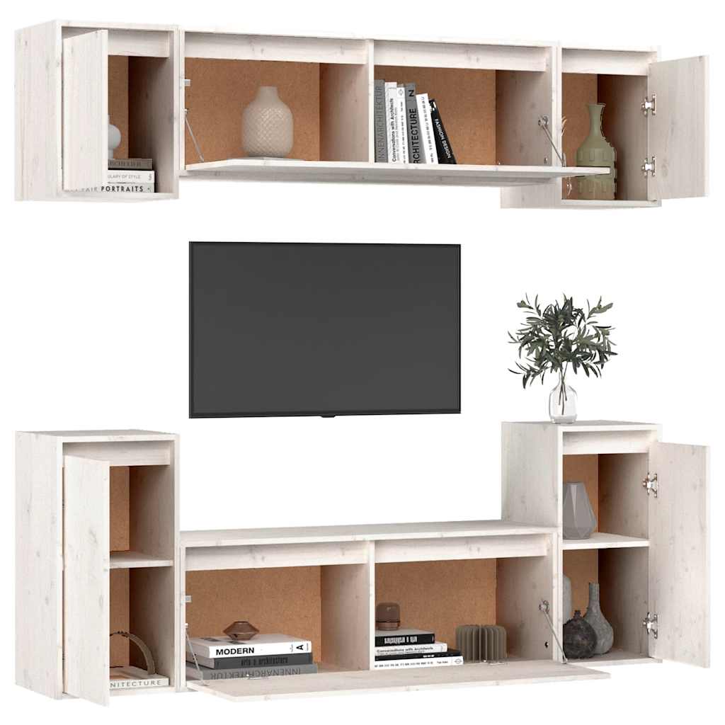 vidaXL Szafki pod TV, 6 szt., białe, lite drewno sosnowe