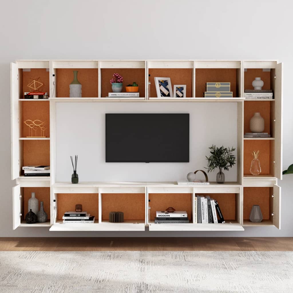 vidaXL Szafki pod TV, 8 szt., białe, lite drewno sosnowe