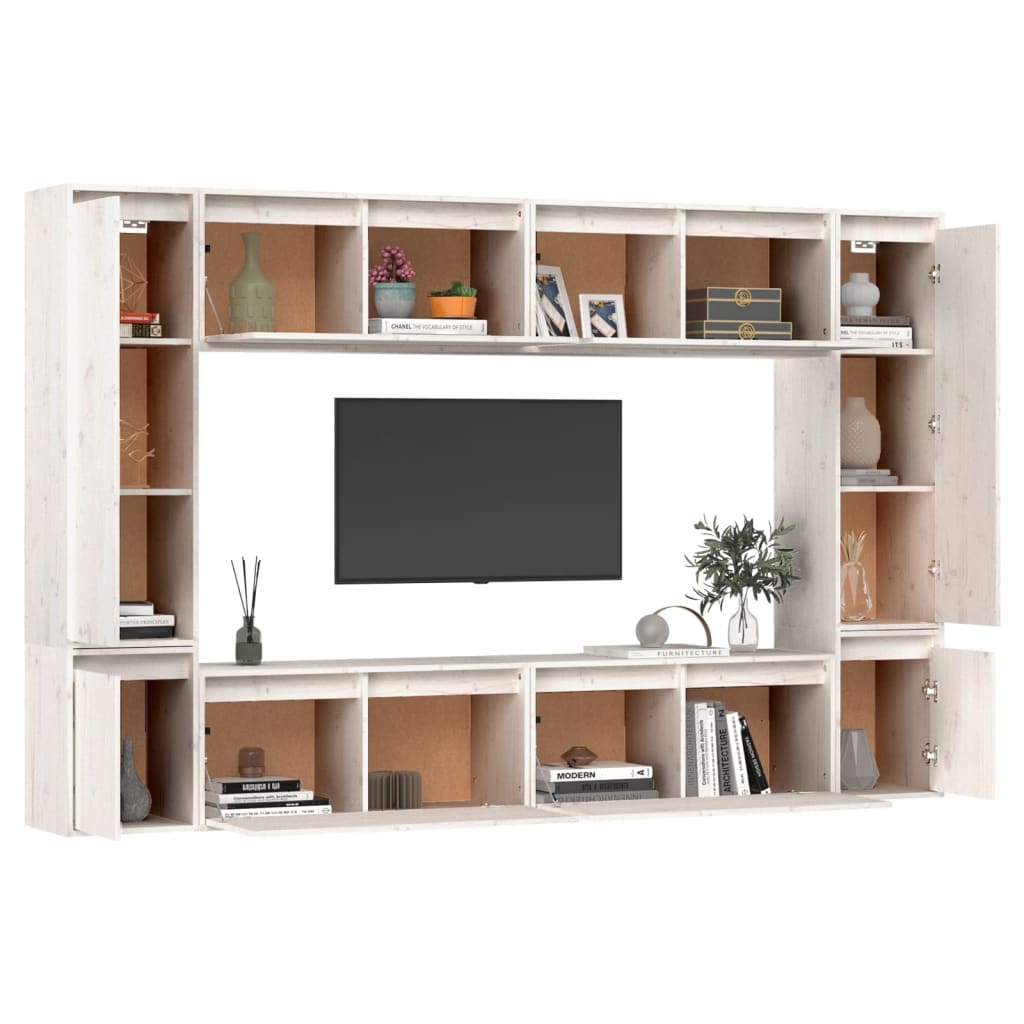 vidaXL Szafki pod TV, 8 szt., białe, lite drewno sosnowe