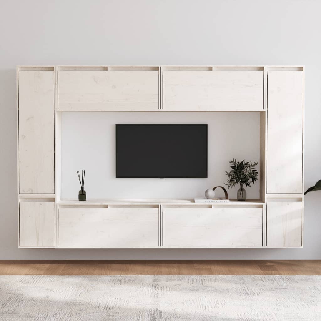 vidaXL Szafki pod TV, 8 szt., białe, lite drewno sosnowe