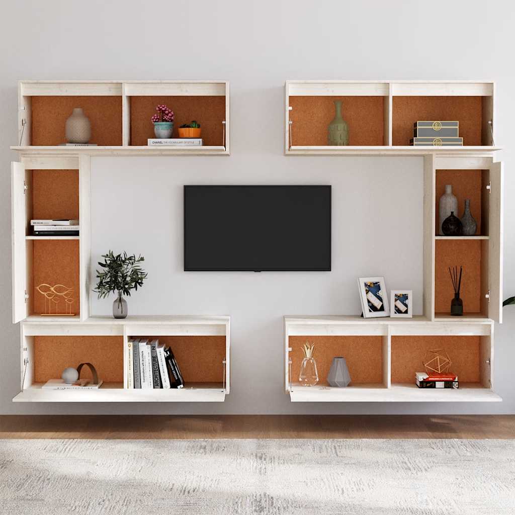 vidaXL Szafki pod TV, 6 szt., białe, lite drewno sosnowe