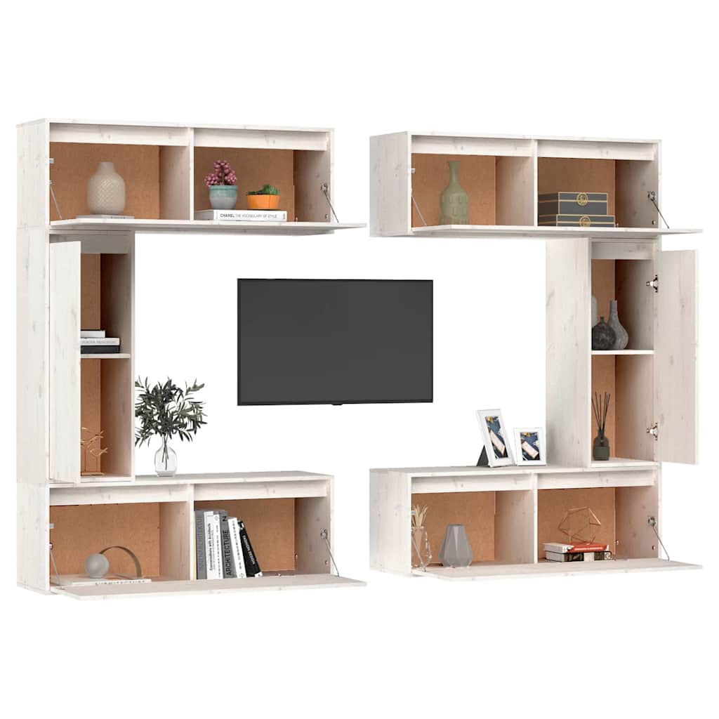 vidaXL Szafki pod TV, 6 szt., białe, lite drewno sosnowe