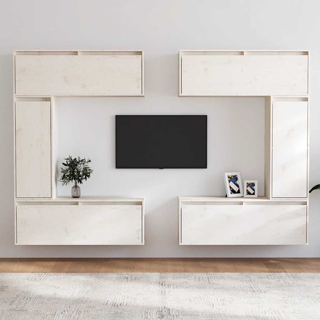 vidaXL Szafki pod TV, 6 szt., białe, lite drewno sosnowe