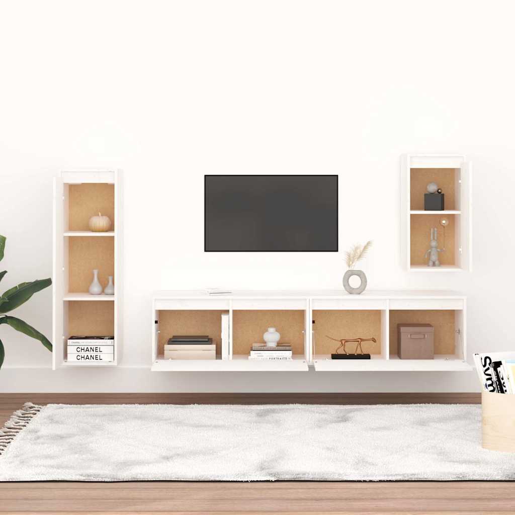 vidaXL Szafki pod TV, 4 szt., białe, lite drewno sosnowe